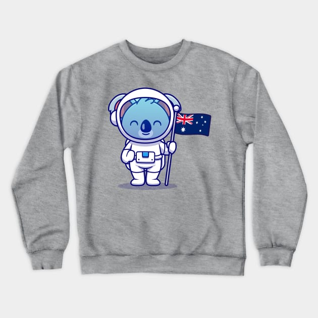 Cute Koala Astronaut Holding Australia Flag Cartoon Crewneck Sweatshirt by Catalyst Labs